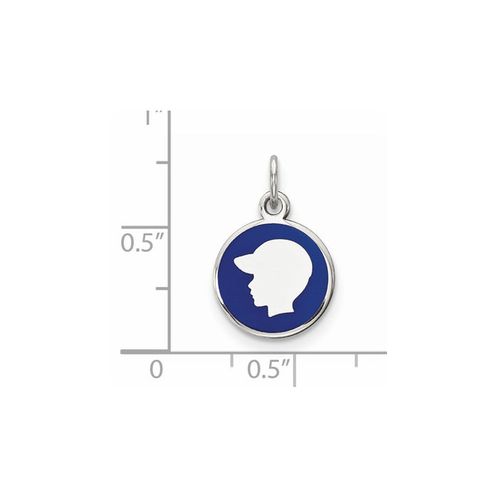 Million Charms 925 Sterling Silver Rhod-Plate Blue Enamel Left Facing Boy Head Disc Charm