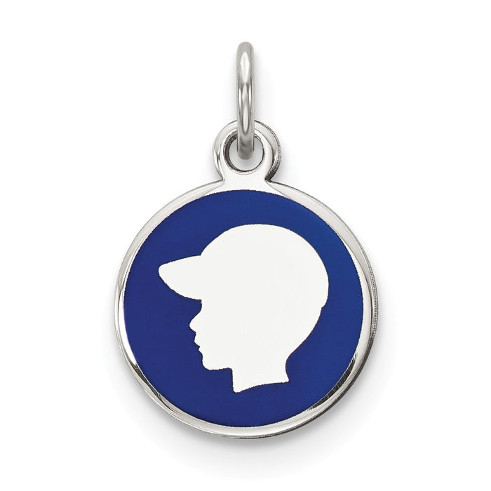 Million Charms 925 Sterling Silver Rhod-Plate Blue Enamel Left Facing Boy Head Disc Charm