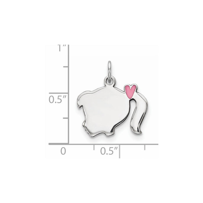 Million Charms 925 Sterling Silver Rhod-Plate Pink Enamel Left Facing Girl Head Disc Charm