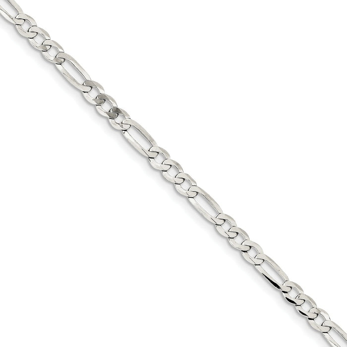 Million Charms 925 Sterling Silver 4.5mm Polished Flat Figaro Chain, Chain Length: 8 inches