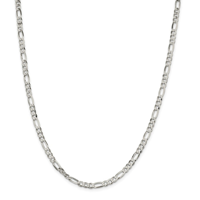 Million Charms 925 Sterling Silver 4.5mm Polished Flat Figaro Chain, Chain Length: 18 inches