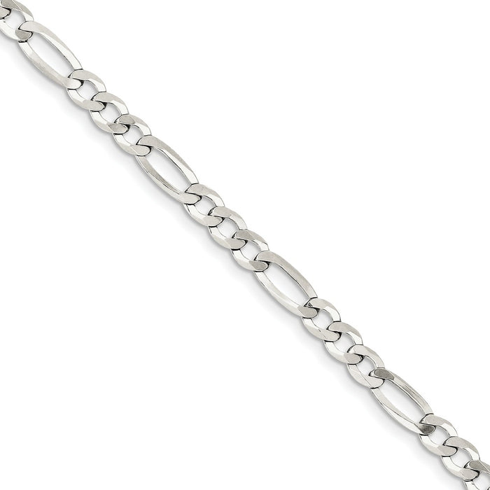 Million Charms 925 Sterling Silver 5.5mm Polished Flat Figaro Chain, Chain Length: 9 inches