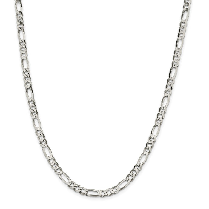 Million Charms 925 Sterling Silver 5.5mm Polished Flat Figaro Chain, Chain Length: 24 inches