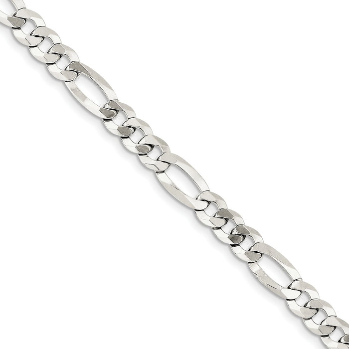 Million Charms 925 Sterling Silver 7.5mm Polished Flat Figaro Chain, Chain Length: 9 inches