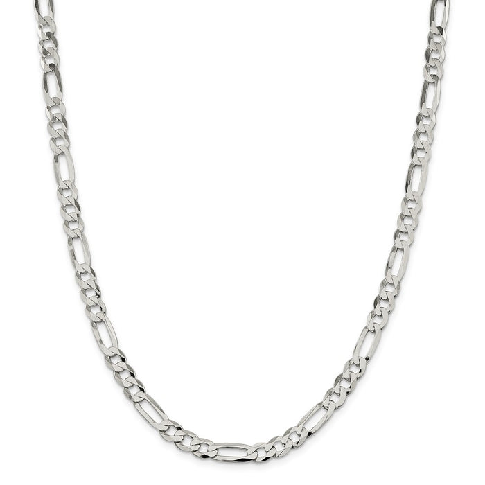 Million Charms 925 Sterling Silver 7.5mm Polished Flat Figaro Chain, Chain Length: 24 inches
