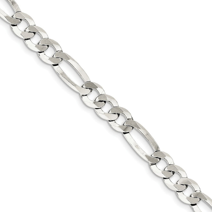 Million Charms 925 Sterling Silver 8.5mm Polished Flat Figaro Chain, Chain Length: 8 inches