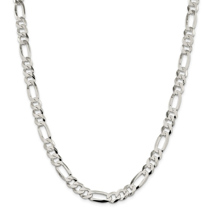 Million Charms 925 Sterling Silver 8.5mm Polished Flat Figaro Chain, Chain Length: 22 inches