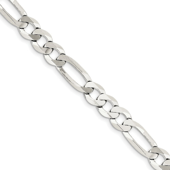 Million Charms 925 Sterling Silver 9.5mm Polished Flat Figaro Chain, Chain Length: 9 inches