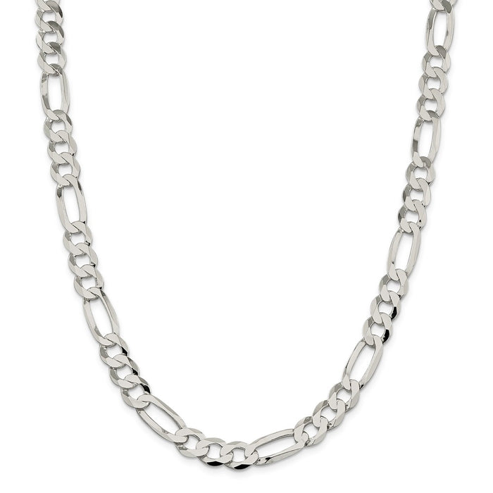 Million Charms 925 Sterling Silver 9.5mm Polished Flat Figaro Chain, Chain Length: 24 inches