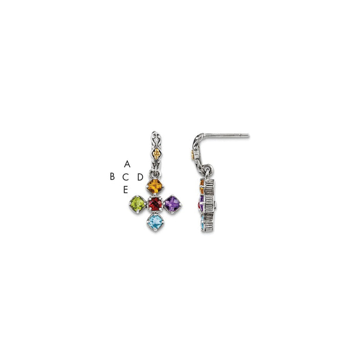 Stella Silver 925 Sterling Silver & 14k Five-stone Mother's Earring, 24mm x 12mm