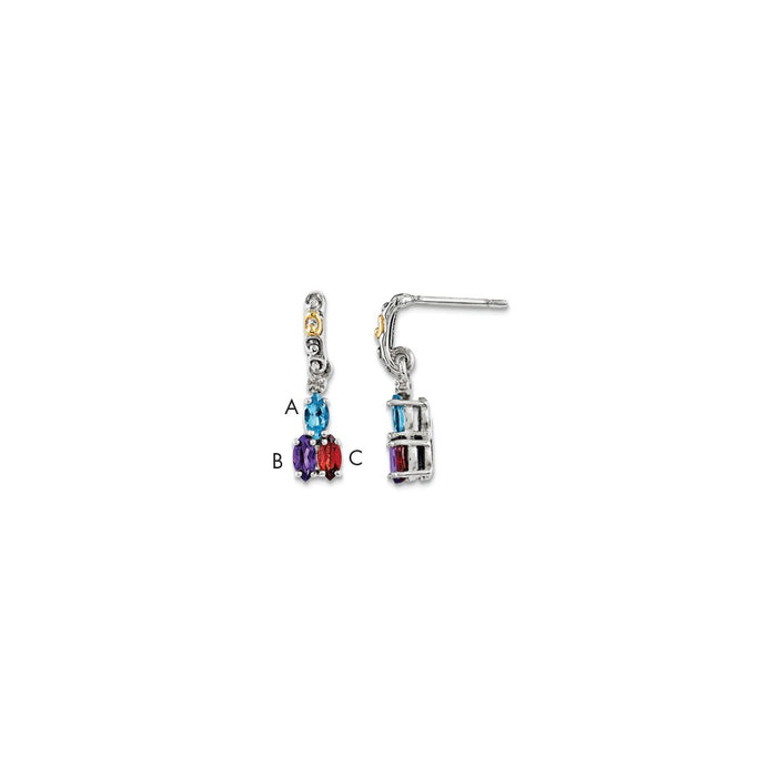 Stella Silver 925 Sterling Silver & 14k Three-stone and Diamond Mother's Earring, 20mm x 5mm