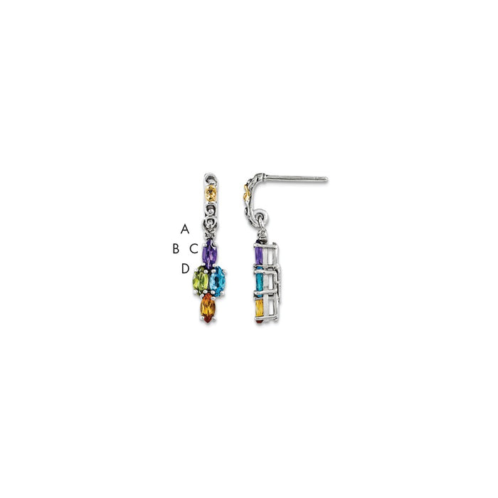 Sterling Silver & 14k Four-stone and Diamond Mother's Earring Semi-Mount, 25mm x 5mm