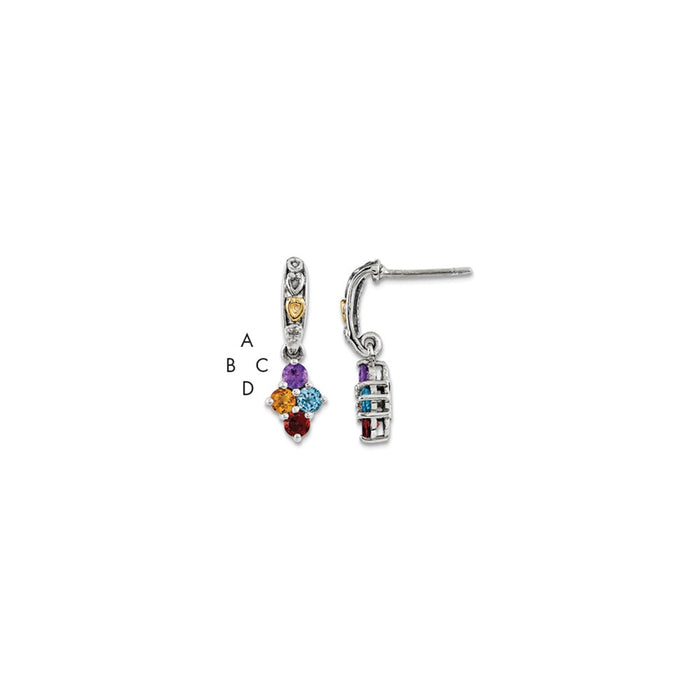 Stella Silver 925 Sterling Silver & 14k Four-stone and Diamond Mother's Earring, 22mm x 8mm