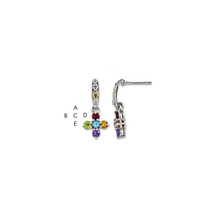 Sterling Silver & 14k Five-stone and Diamond Mother's Earring Semi-Mount, 23mm x 11mm