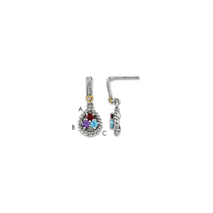 Stella Silver 925 Sterling Silver & 14k Three-stone and Diamond Mother's Earring, 23mm x 10mm