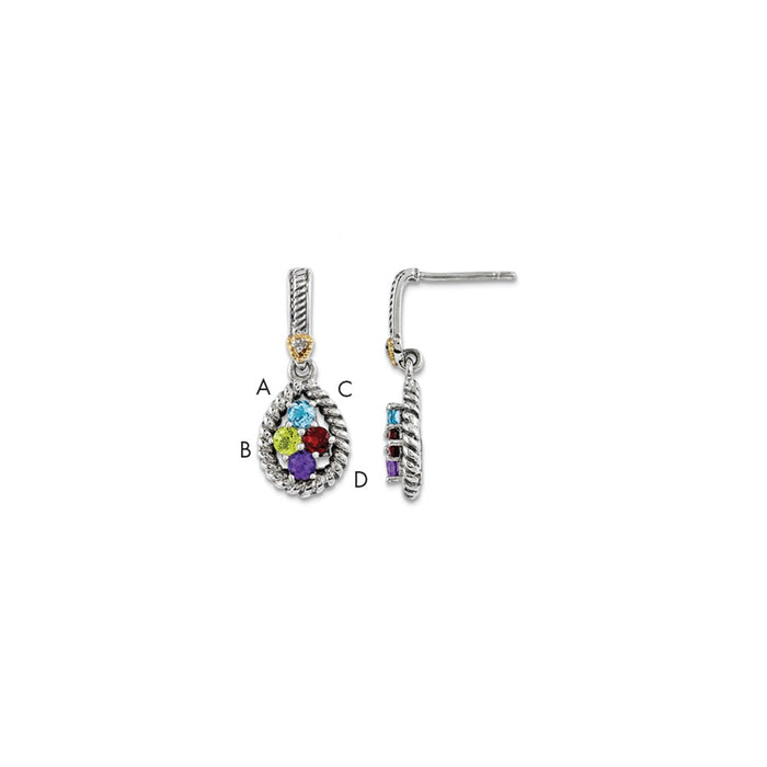 Stella Silver 925 Sterling Silver & 14k Four-stone and Diamond Mother's Earring, 25mm x 10mm