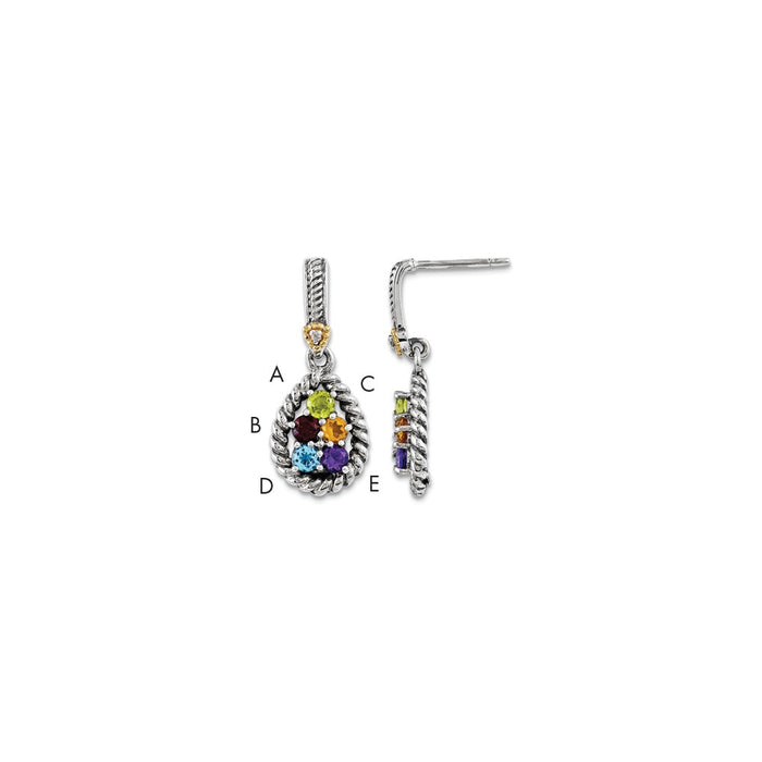 Sterling Silver & 14k Five-stone and Diamond Mother's Earring Semi-Mount, 26mm x 11mm