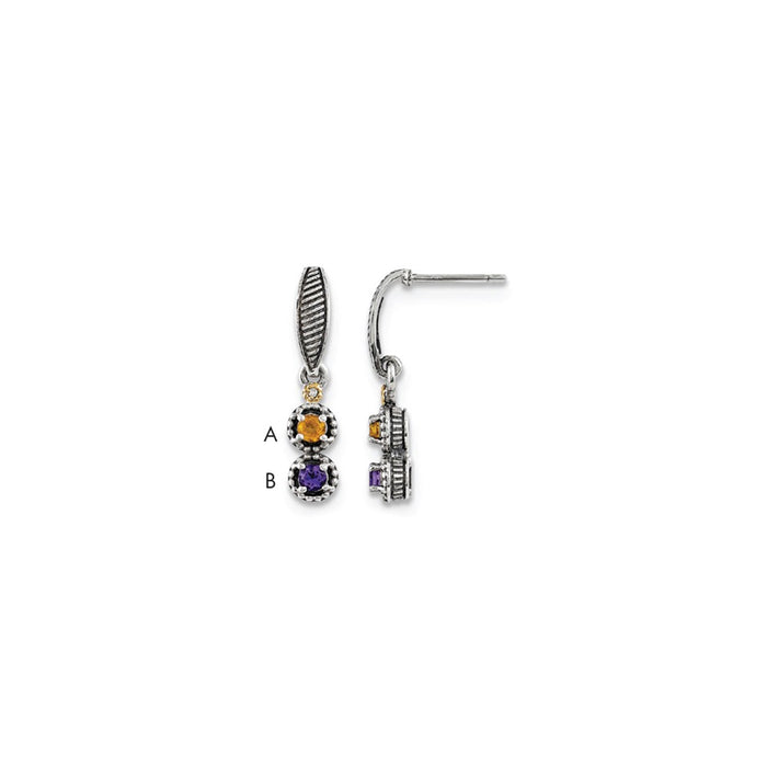 Stella Silver 925 Sterling Silver & 14k Two-stone and Diamond Mother's Earring, 26mm x 6mm