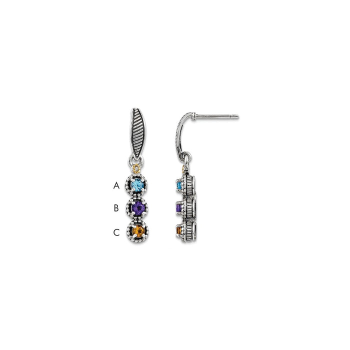 Sterling Silver & 14k Three-stone and Diamond Mother's Earring Semi-Mount, 32mm x 6mm