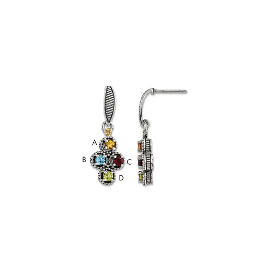 Stella Silver 925 Sterling Silver & 14k Four-stone and Diamond Mother's Earring, 31mm x 11mm