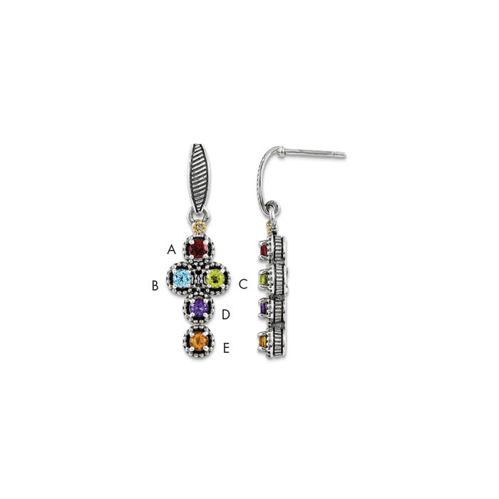 Stella Silver 925 Sterling Silver & 14k Five-stone and Diamond Mother's Earring, 36mm x 11mm