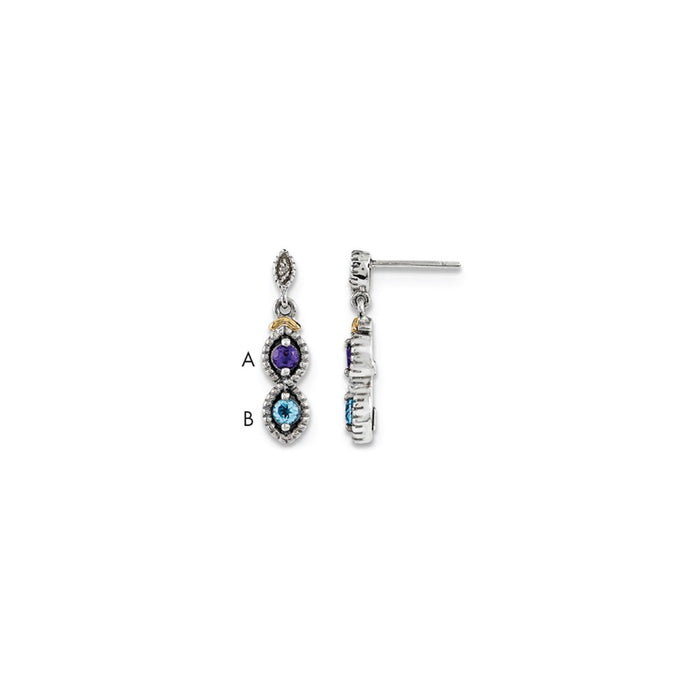 Stella Silver 925 Sterling Silver & 14k Two-stone and Diamond Mother's Earring, 24mm x 6mm