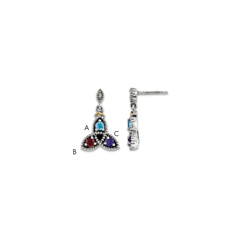 Sterling Silver & 14k Three-stone and Diamond Mother's Earring Semi-Mount, 21mm x 14mm