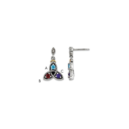 Sterling Silver & 14k Three-stone and Diamond Mother's Earring Semi-Mount, 21mm x 14mm
