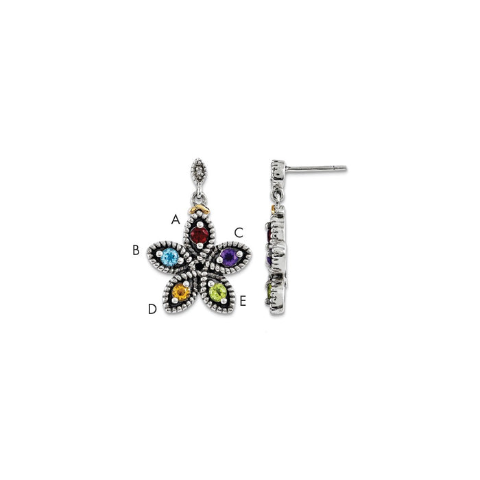 Sterling Silver & 14k Five-stone and Diamond Mother's Earring Semi-Mount, 27mm x 18mm