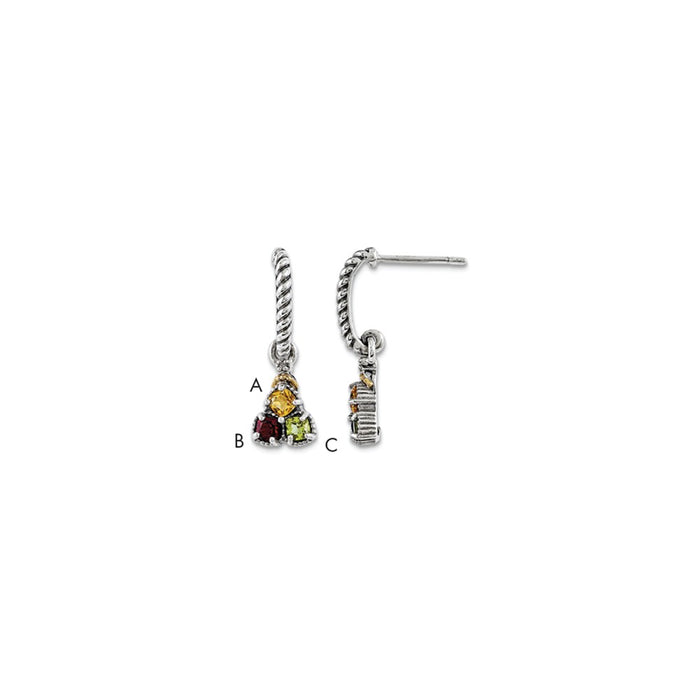 Sterling Silver & 14k Three-stone and Diamond Mother's Earring Semi-Mount, 24mm x 8mm