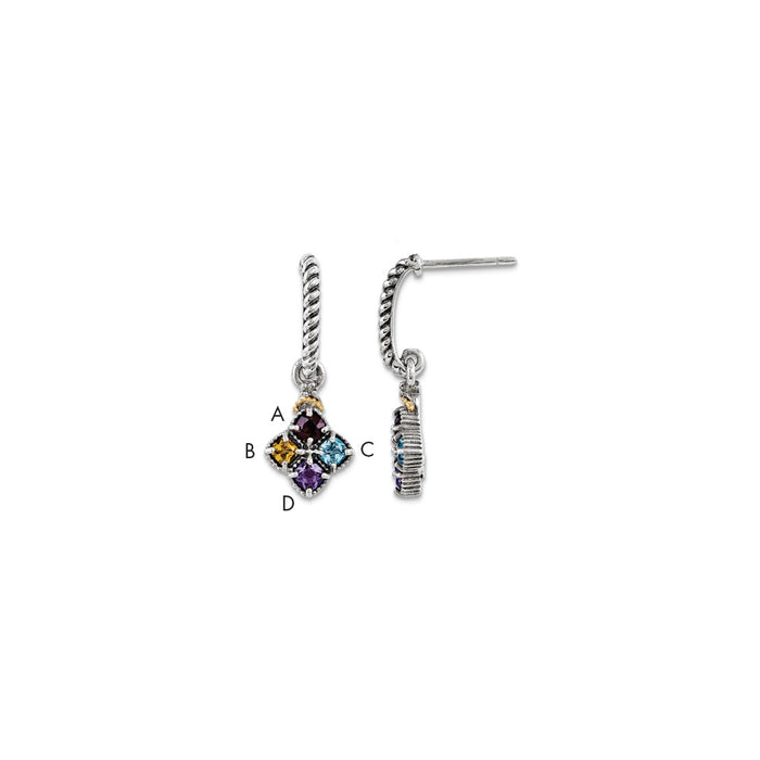 Sterling Silver & 14k Four-stone and Diamond Mother's Earring Semi-Mount, 27mm x 10mm