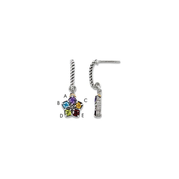 Sterling Silver & 14k Five-stone and Diamond Mother's Earring Semi-Mount, 27mm x 10mm