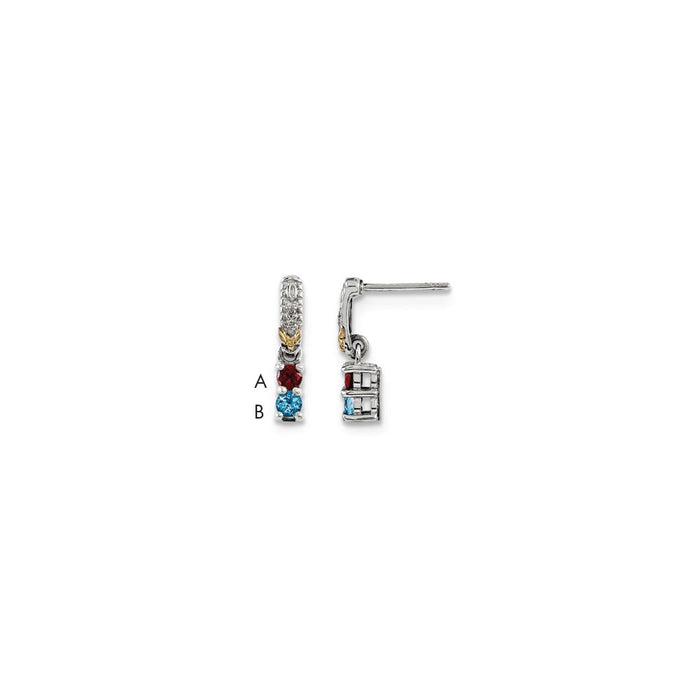 Sterling Silver & 14k Two-stone and Diamond Mother's Earring Semi-Mount, 18mm x 3mm