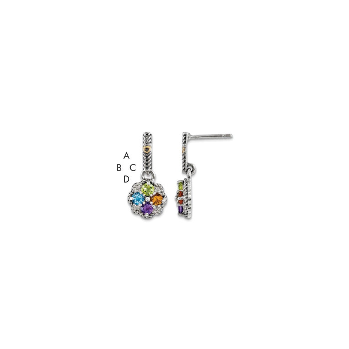 Stella Silver 925 Sterling Silver & 14k Four-stone and Diamond Mother's Earring, 21mm x 9mm