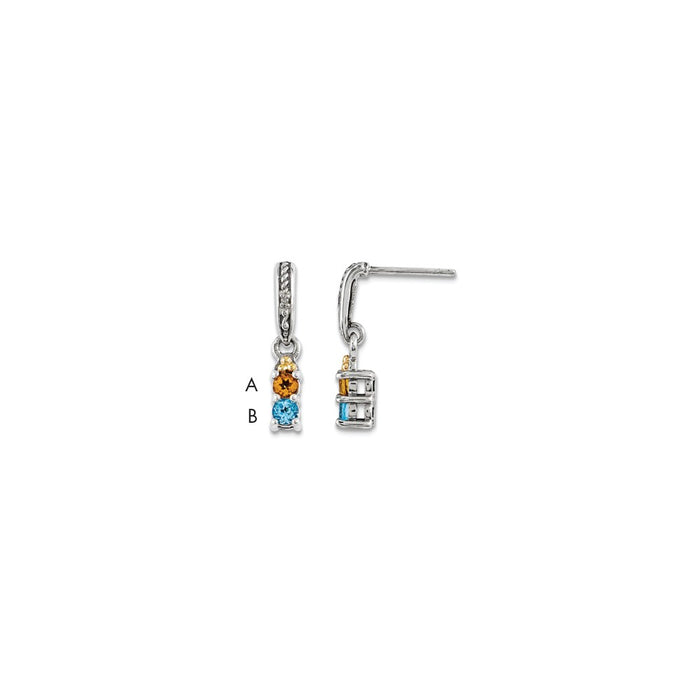 Stella Silver 925 Sterling Silver & 14k Two-stone and Diamond Mother's Earring, 20mm x 4mm