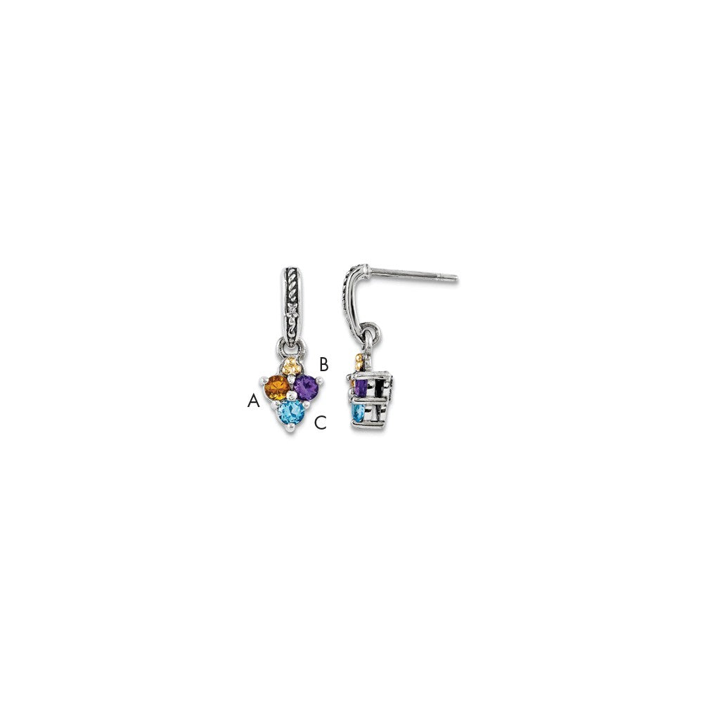 Sterling Silver & 14k Three-stone and Diamond Mother's Earring Semi-Mount, 20mm x 8mm
