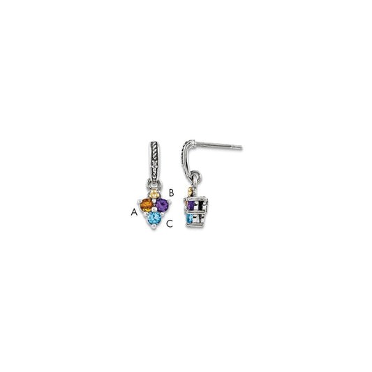 Sterling Silver & 14k Three-stone and Diamond Mother's Earring Semi-Mount, 20mm x 8mm