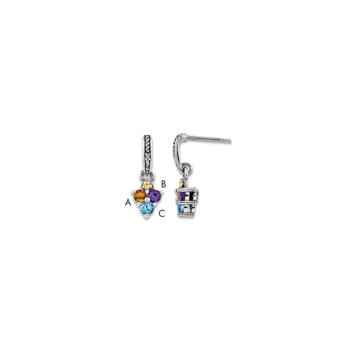 Stella Silver 925 Sterling Silver & 14k Three-stone and Diamond Mother's Earring, 20mm x 8mm
