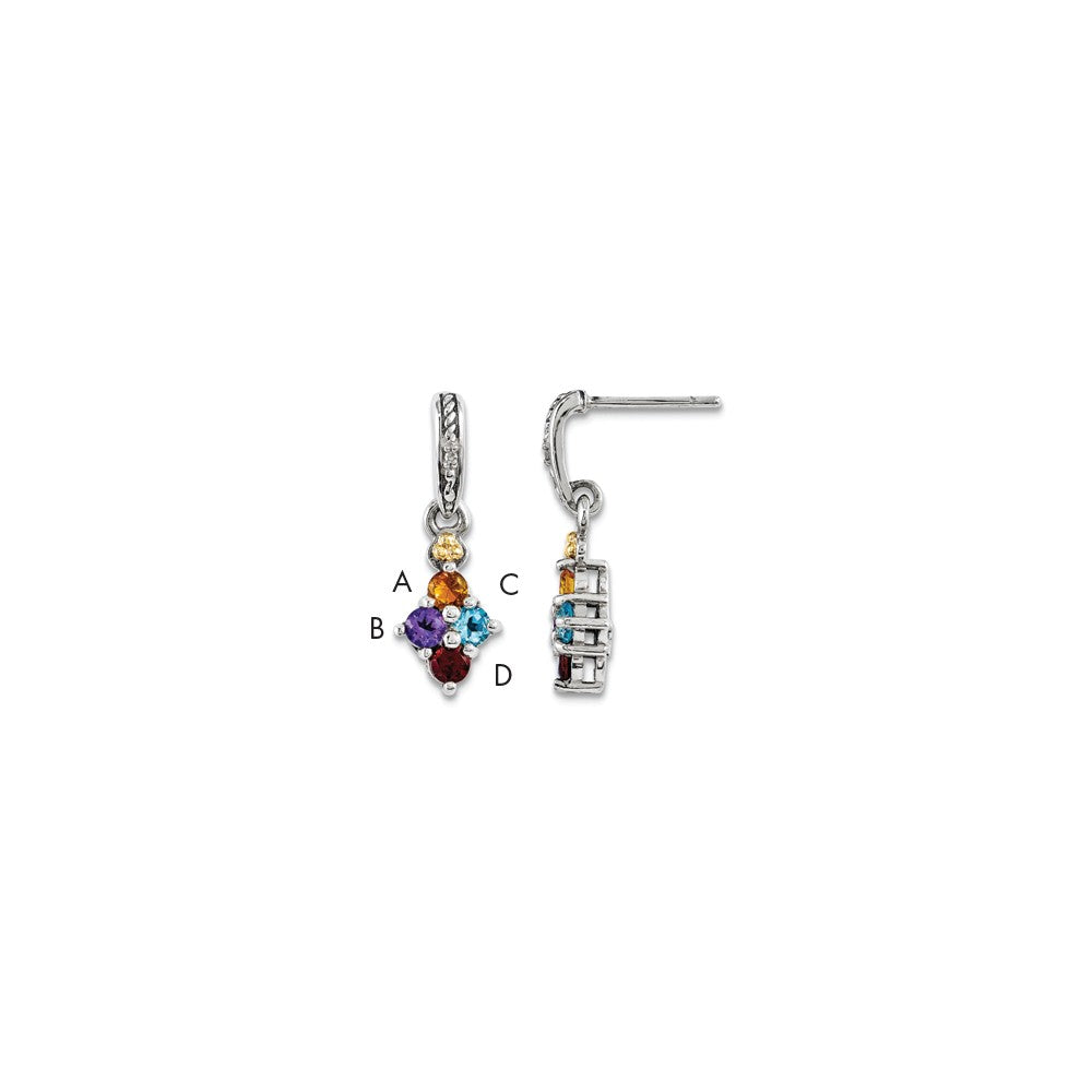 Stella Silver 925 Sterling Silver & 14k Four-stone and Diamond Mother's Earring, 24mm x 9mm