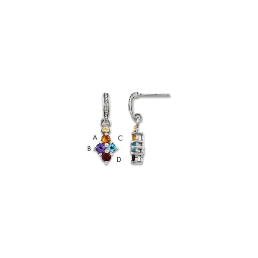 Stella Silver 925 Sterling Silver & 14k Four-stone and Diamond Mother's Earring, 24mm x 9mm