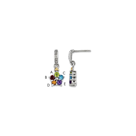 Stella Silver 925 Sterling Silver & 14k Five-stone and Diamond Mother's Earring, 23mm x 10mm
