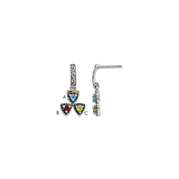 Stella Silver 925 Sterling Silver & 14k Three-stone Mother's Earring, 24mm x 12mm