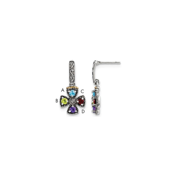 Stella Silver 925 Sterling Silver & 14k Four-stone Mother's Earring, 26mm x 12mm