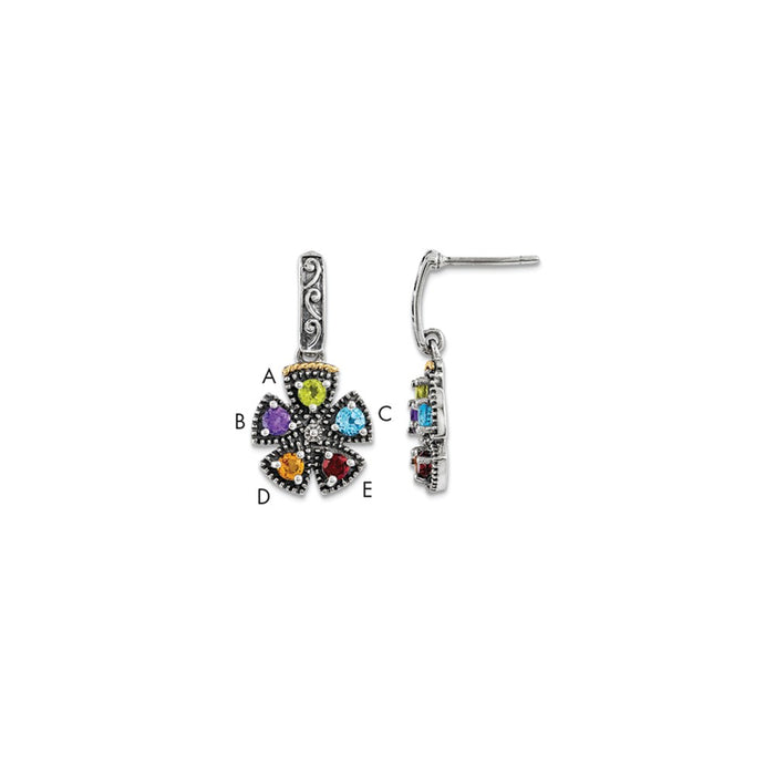 Stella Silver 925 Sterling Silver & 14k Five-stone Mother's Earring, 27mm x 13mm