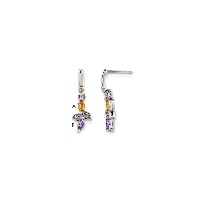 Stella Silver 925 Sterling Silver & 14k Two-stone and Diamond Mother's Earring, 26mm x 8mm