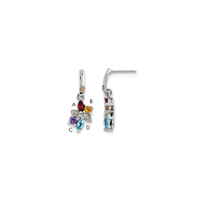 Stella Silver 925 Sterling Silver & 14k Four-stone and Diamond Mother's Earring, 26mm x 11mm