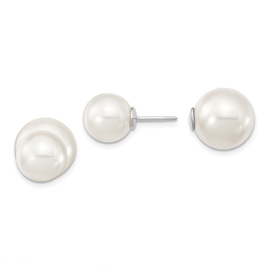 Million Charms 925 Sterling S Majestik Rhodium Plated 10-11mm & 11-12mm Imitation Shell Pearl White/White Earrings, , 10 to 12mm x 10 to 12mm