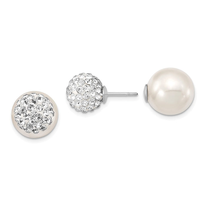 Million Charms 925 Sterling S Majestik Rhodium Plated 10-11mm & 12-13mm Imitation Shell Pearl White/Cubic Zirconia ( CZ ) Earrings, 10 to 13mm x 10 to 13mm