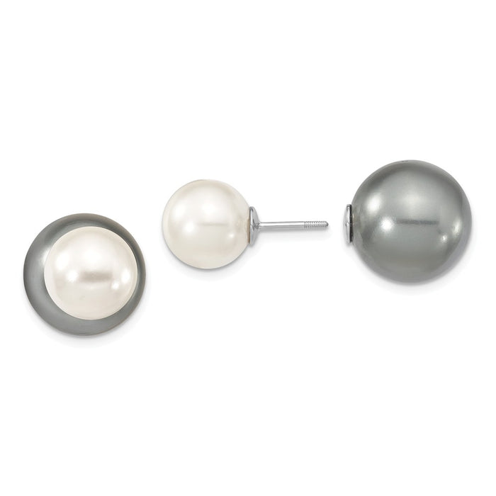 Million Charms 925 Sterling S Majestik Rhodium Plated 10-11mm &  14-15mm Imitation Shell Pearl Grey/White Earrings, , 10 to 15mm x 10 to 15mm