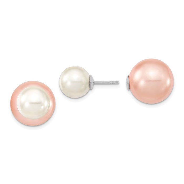 Million Charms 925 Sterling S Majestik Rhodium Plated 10-11mm & 14-15mm Imitation Shell Pearl Pink/White Earrings,, 10 to 15mm x 10 to 15mm